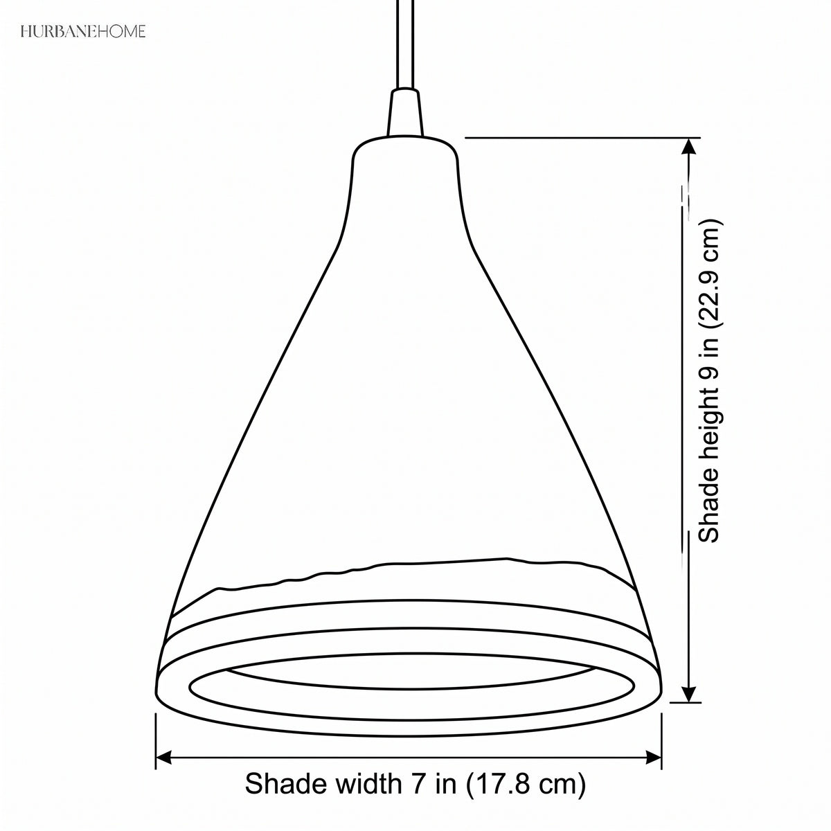 Line drawing of the shade, 7 in wide and 9 in high