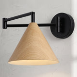 Wood grain cone shade swing arm wall sconce, product photo