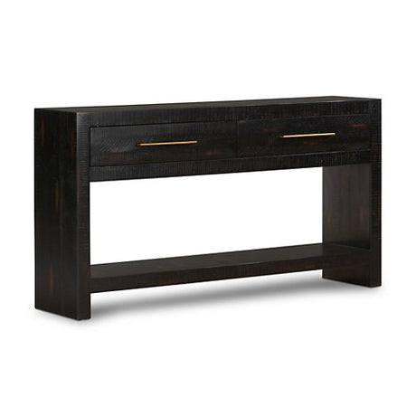 Elegant console table solid oak with angled legs and drawers