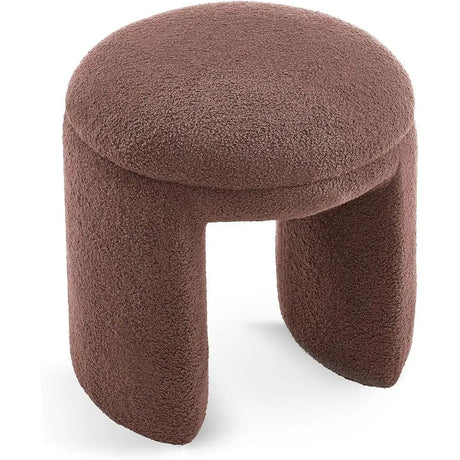 Contemporary Upholstered Stool – Teddy Fabric Round Ottoman Seat - Pouf Stool Ottoman - Hurbane Home