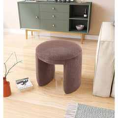Contemporary Upholstered Stool – Teddy Fabric Round Ottoman Seat - Pouf Stool Ottoman - Hurbane Home