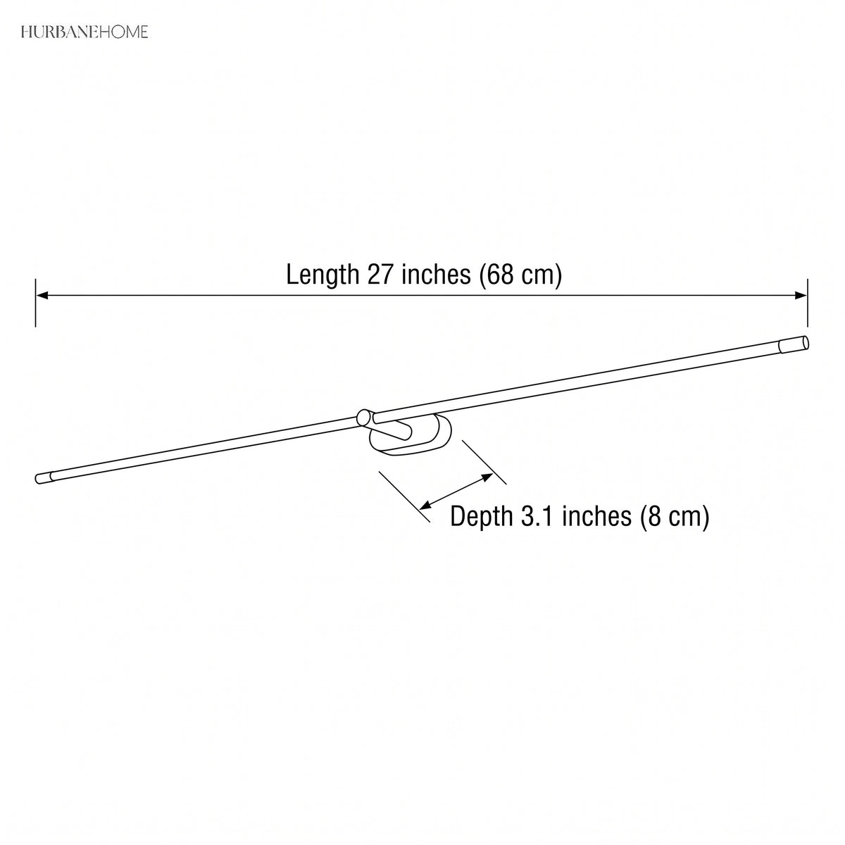 Dimension drawing showing 27 inch length and 3.1 inch depth of the fitting