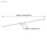 Dimension drawing showing 27 inch length and 3.1 inch depth of the fitting