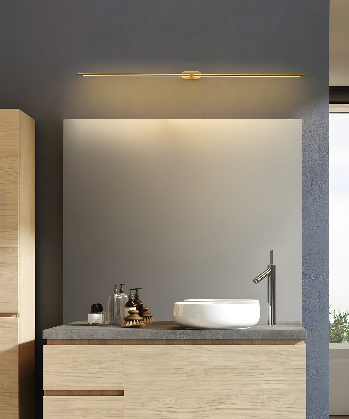 Cordless rechargeable linear LED wall sconce close detail view 32