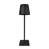 Black cordless table lamp with a tapered shade and slim stem
