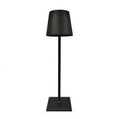 Black cordless table lamp with a tapered shade and slim stem