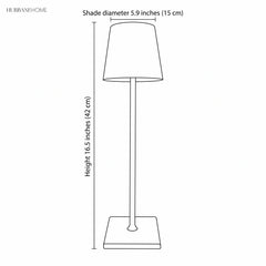 Dimension drawing of the lamp, 16.5 inches tall with a 5.9 inch shade