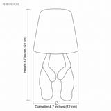 Line drawing of the figurine lamp with height and width labels