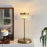 Close-up of corner lamp table glass shade