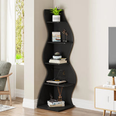 Corner Small Bookcase – 5 - Tier Modern Storage Shelf Rack - Hurbane Home
