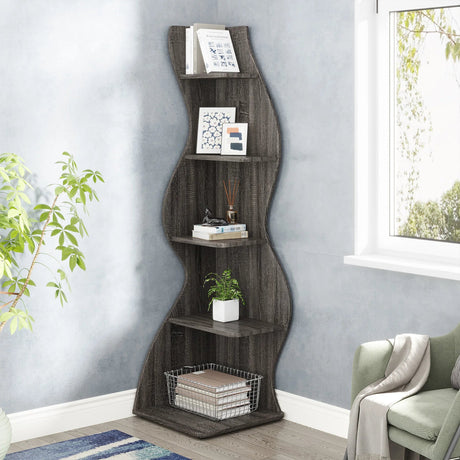 Corner Small Bookcase – 5 - Tier Modern Storage Shelf Rack - Hurbane Home