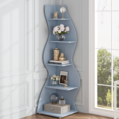 Corner wall shelf unit in minimalist interior