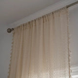 Boho cotton crochet curtain panel with tassel trim and airy lace design