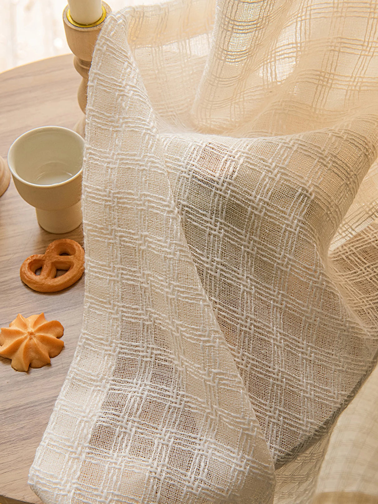 Cotton curtain panels styled for modern bedroom window