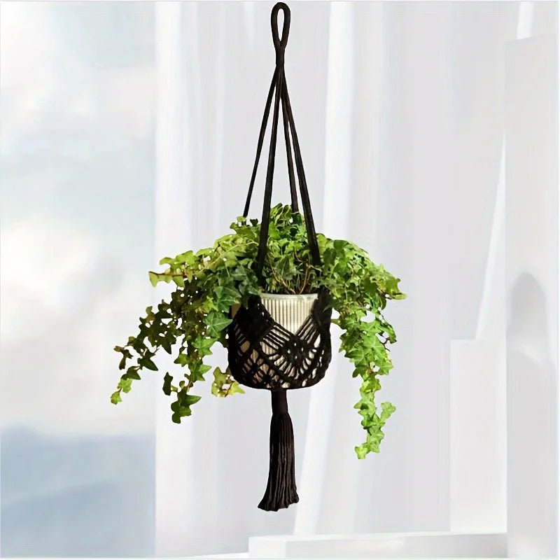 Cotton Rope Plant Hanger - Boho Indoor Decor for Hanging Pots, Macrame Style - Indoor Hanging Planter - Hurbane Home