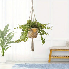 Cotton Rope Plant Hanger - Boho Indoor Decor for Hanging Pots, Macrame Style - Indoor Hanging Planter - Hurbane Home