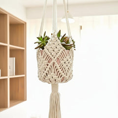 Cotton Rope Plant Hanger - Boho Indoor Decor for Hanging Pots, Macrame Style - Indoor Hanging Planter - Hurbane Home