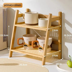 Countertop Organizer Bamboo 2 - Layer Shelf for Coffee Cups and Storage - Hurbane Home