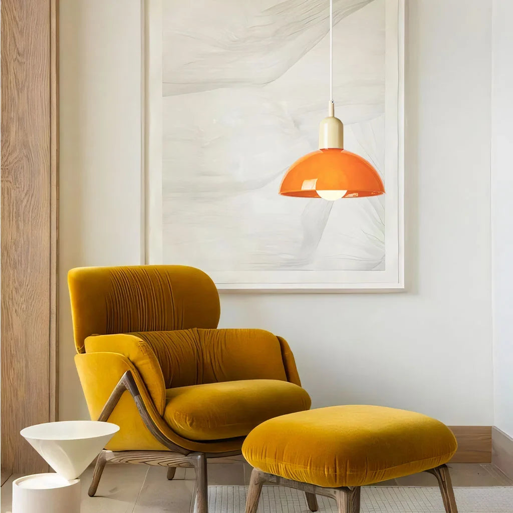 Cream glass bowl pendant light with a soft, calm finish