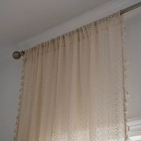 Crochet Curtains – Boho Tassel Cotton Lace Rod Pocket Sheer Panel - Hurbane Home