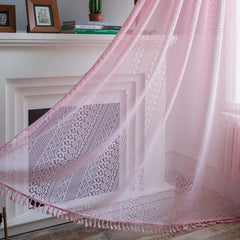 Crochet Curtains – Boho Tassel Cotton Lace Rod Pocket Sheer Panel - Hurbane Home