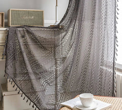 Crochet Curtains – Boho Tassel Cotton Lace Rod Pocket Sheer Panel - Hurbane Home