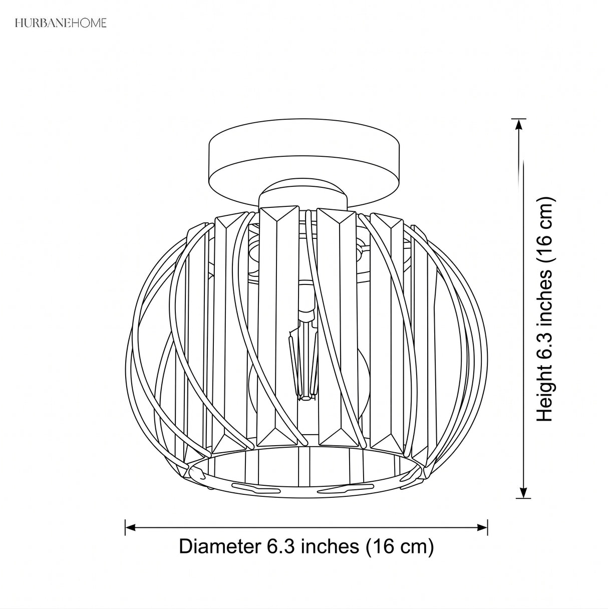 Dimension diagram for the crystal cage flush mount ceiling light