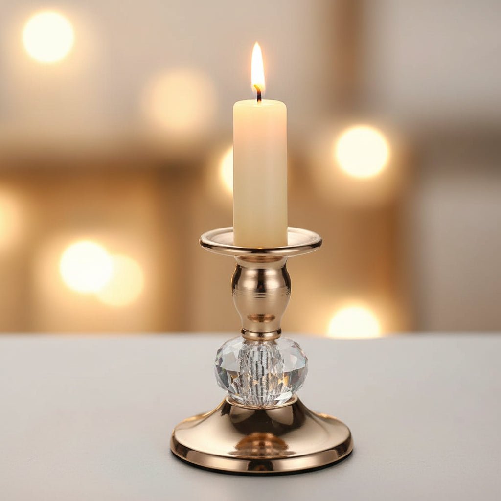 Crystal Candlestick Holder - Elegant Metal Design for Stylish Home Décor - metal candle holder - Hurbane Home