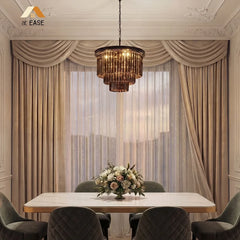 50 cm tiered crystal chandelier shown from a raised angle