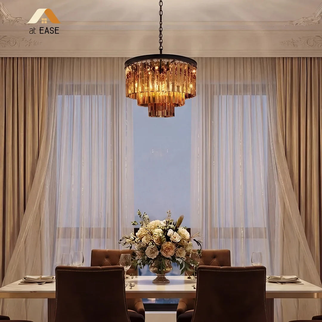 50 cm crystal chandelier presented against a pale studio wall