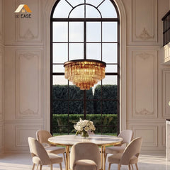 80 cm crystal chandelier with prisms catching the light from one side