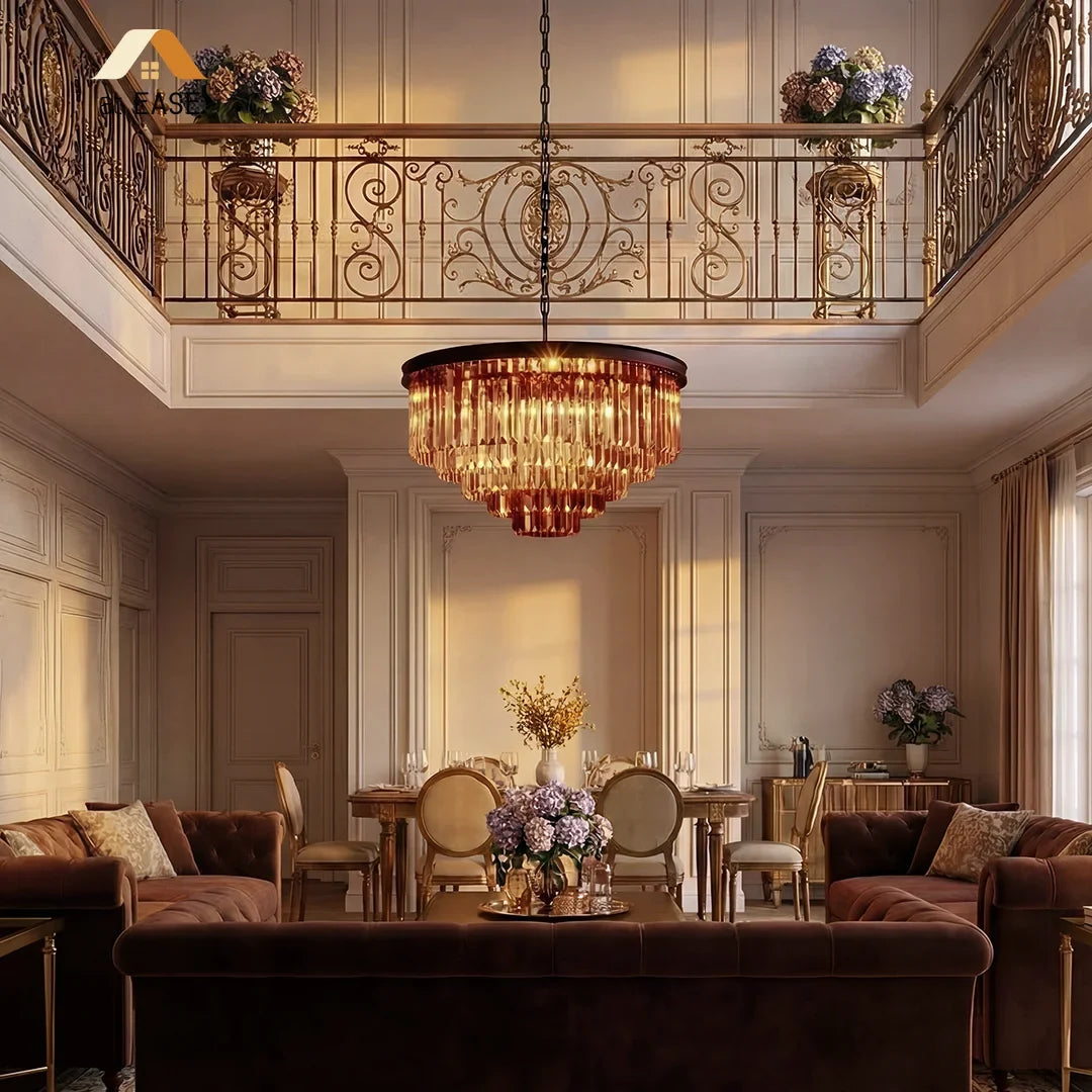 Underside of the 80 cm crystal chandelier showing the light cluster