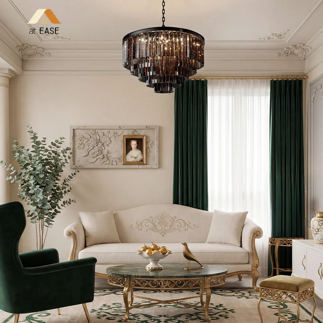 Large 80 cm crystal chandelier displayed as a wide statement fixture