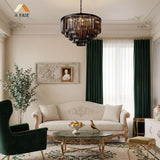 Large 80 cm crystal chandelier displayed as a wide statement fixture