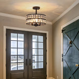 Crystal drum semi flush ceiling light black finish