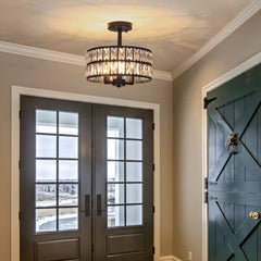Crystal drum semi flush ceiling light black finish
