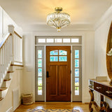 Crystal drum semi flush ceiling light close up
