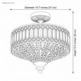 Dimensions diagram showing 14.7 inch diameter and 15.3 inch height