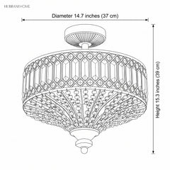 Dimensions diagram showing 14.7 inch diameter and 15.3 inch height