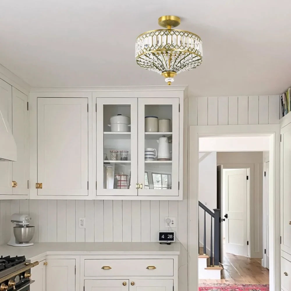Crystal drum semi flush ceiling light frame
