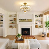 Crystal drum semi flush ceiling light lit view