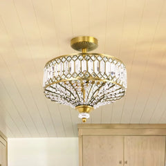 Crystal drum semi flush ceiling light overhead