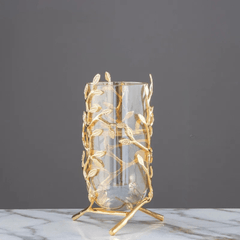 Crystal Flower Vase – Coral Metal Tree with Hollow Glass Base - Hurbane Home