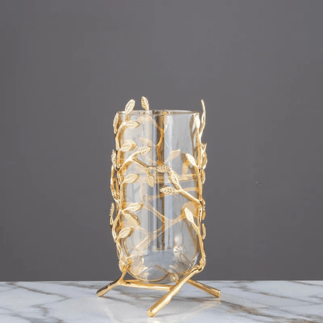 Crystal Flower Vase – Coral Metal Tree with Hollow Glass Base - Hurbane Home