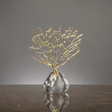 Crystal Flower Vase – Coral Metal Tree with Hollow Glass Base - Hurbane Home