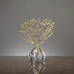 Crystal Flower Vase – Coral Metal Tree with Hollow Glass Base - Hurbane Home