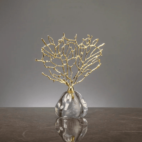 Crystal Flower Vase – Coral Metal Tree with Hollow Glass Base - Hurbane Home