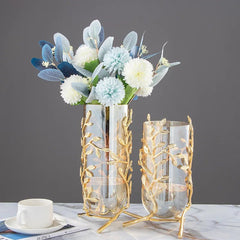 Crystal Flower Vase – Coral Metal Tree with Hollow Glass Base - Hurbane Home