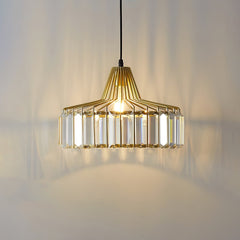 Crystal drum pendant light shown as a plain product view
