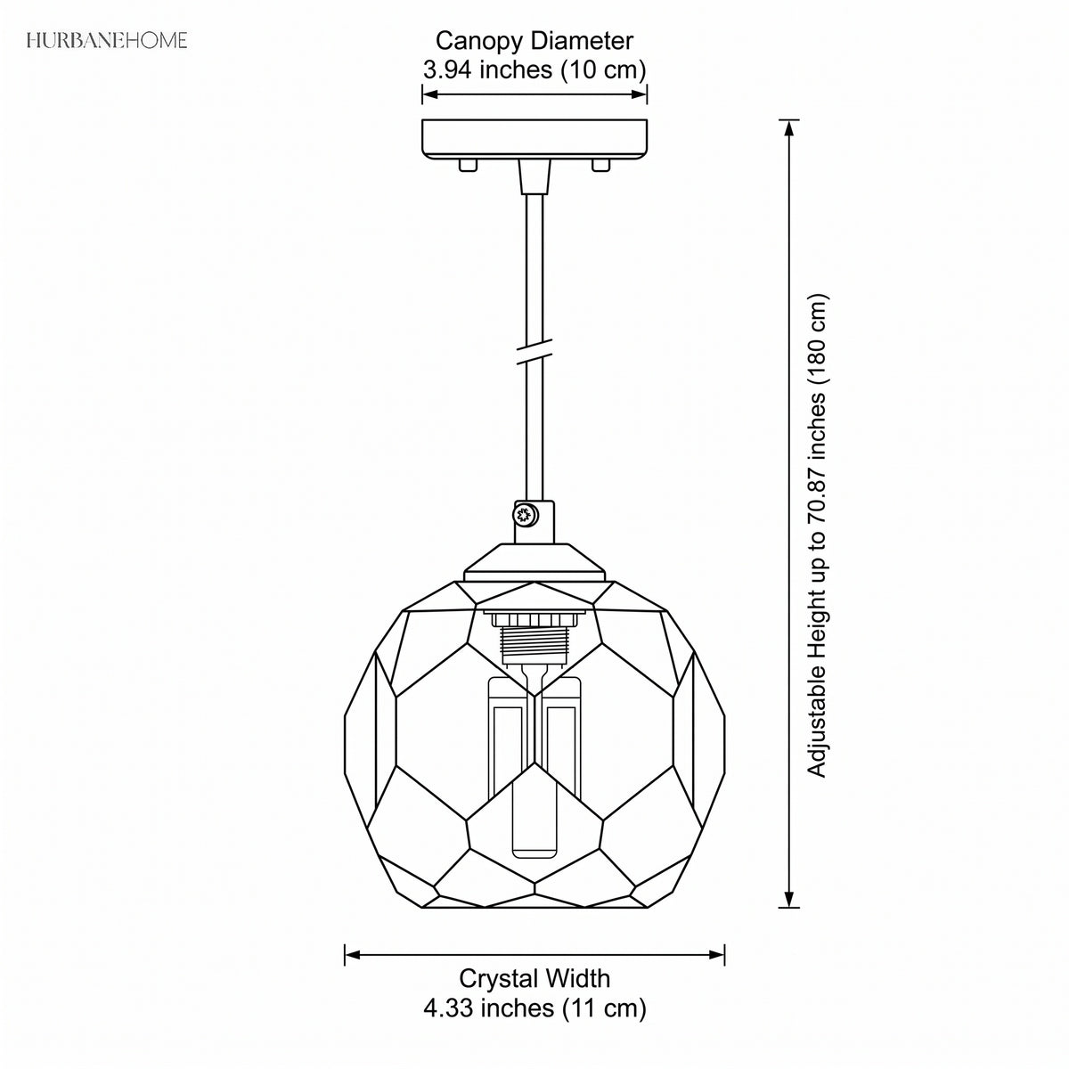 Drawing giving crystal width 4.33 inches and adjustable drop 78.75 inches